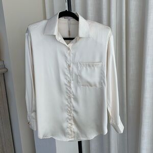 Ivory Satin Button Down Blouse